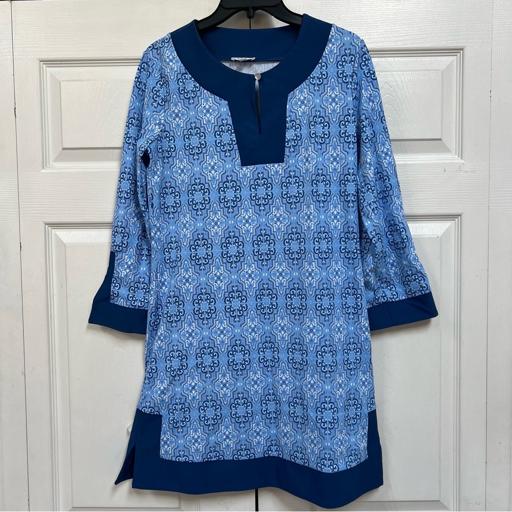 Cabana life Blue Ornaments Tunic UV Sun Protective Dress Size Medium